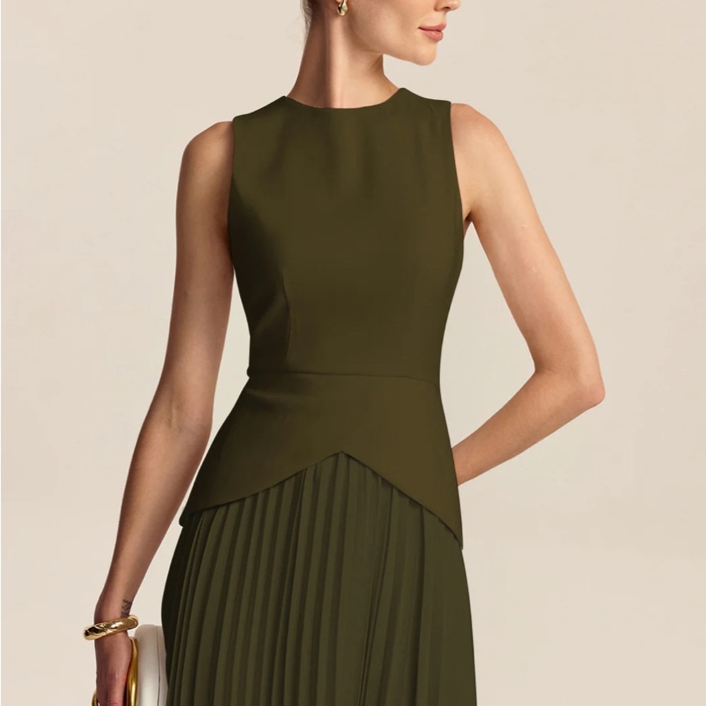 Commense Olive Green Midi Dress
